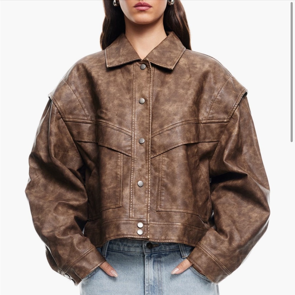 Lioness Hailey Brown Faux Leather Bomber Jacket